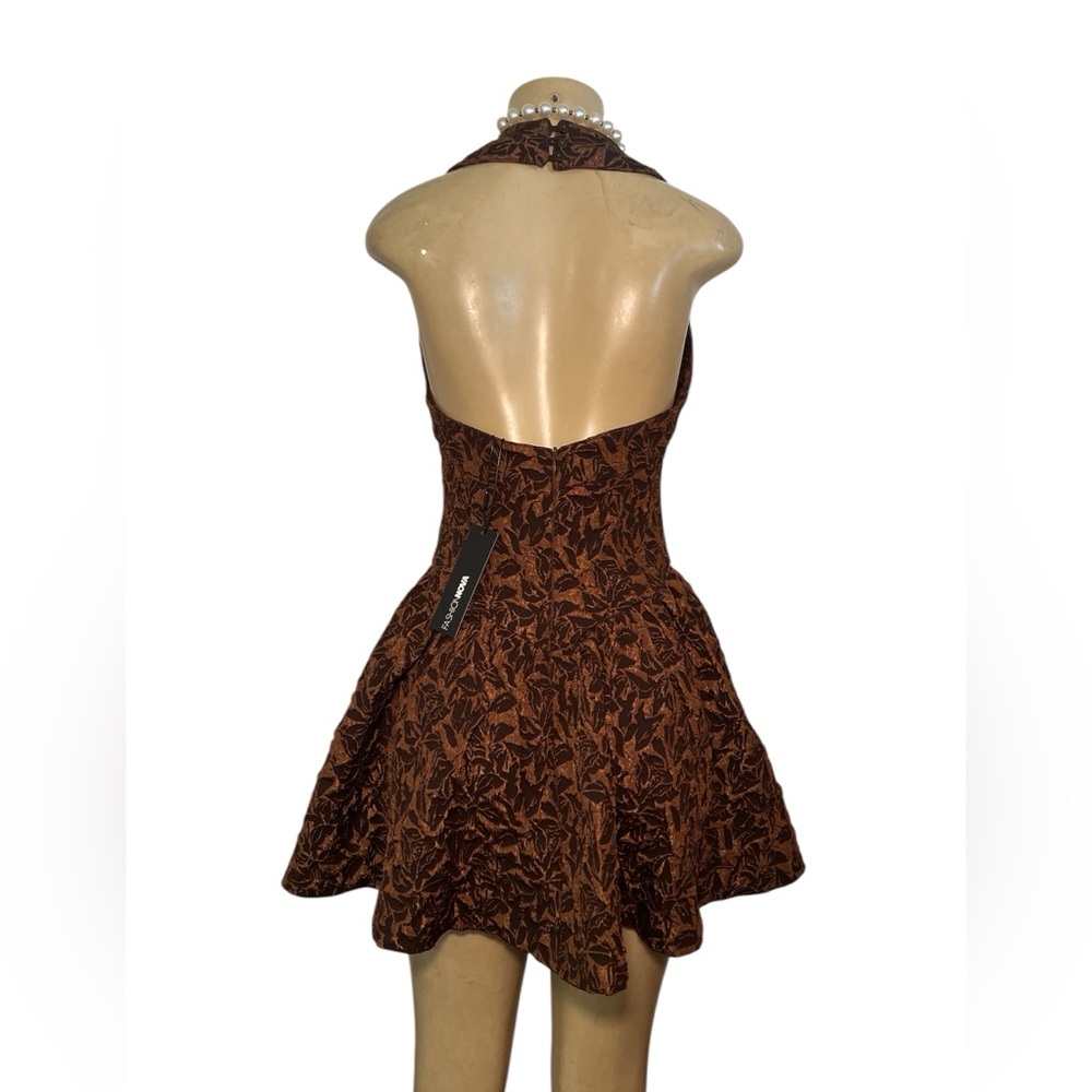 FASHIONNOVA Halter Textured Mini Dress - Chocolate - Picture 5 of 8